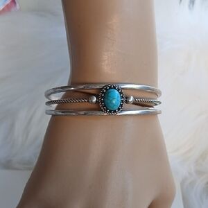 Paparazzi Marble Silver Bracelet with Turquoise Accent